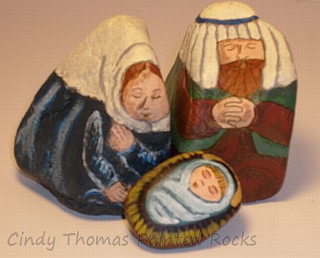 Nativity figures painted on rocks