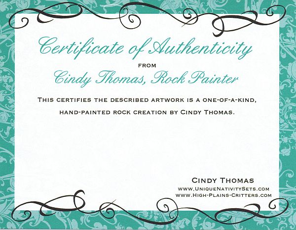 Cindy Thomas Rock Painter Certificate of Authenticity