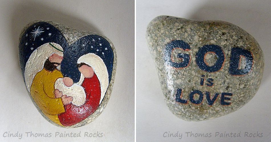 Gold and Red Reversible Painted Nativity Stone