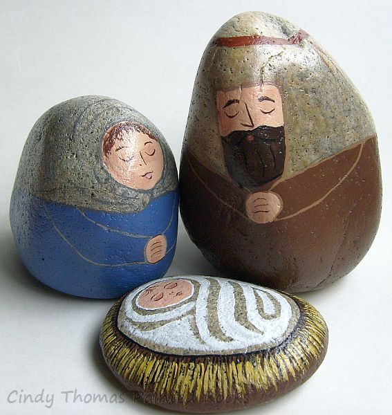 Natural Bluebell Painted Rocks Nativity Set by Cindy Thomas