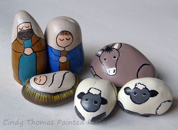 Small Teal-Royal 6-Piece Decorative Stone Nativity Set